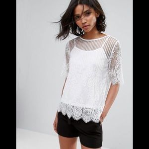 ASOS Vila 2-in-1 White Lace Pattern Tee+Cami Top